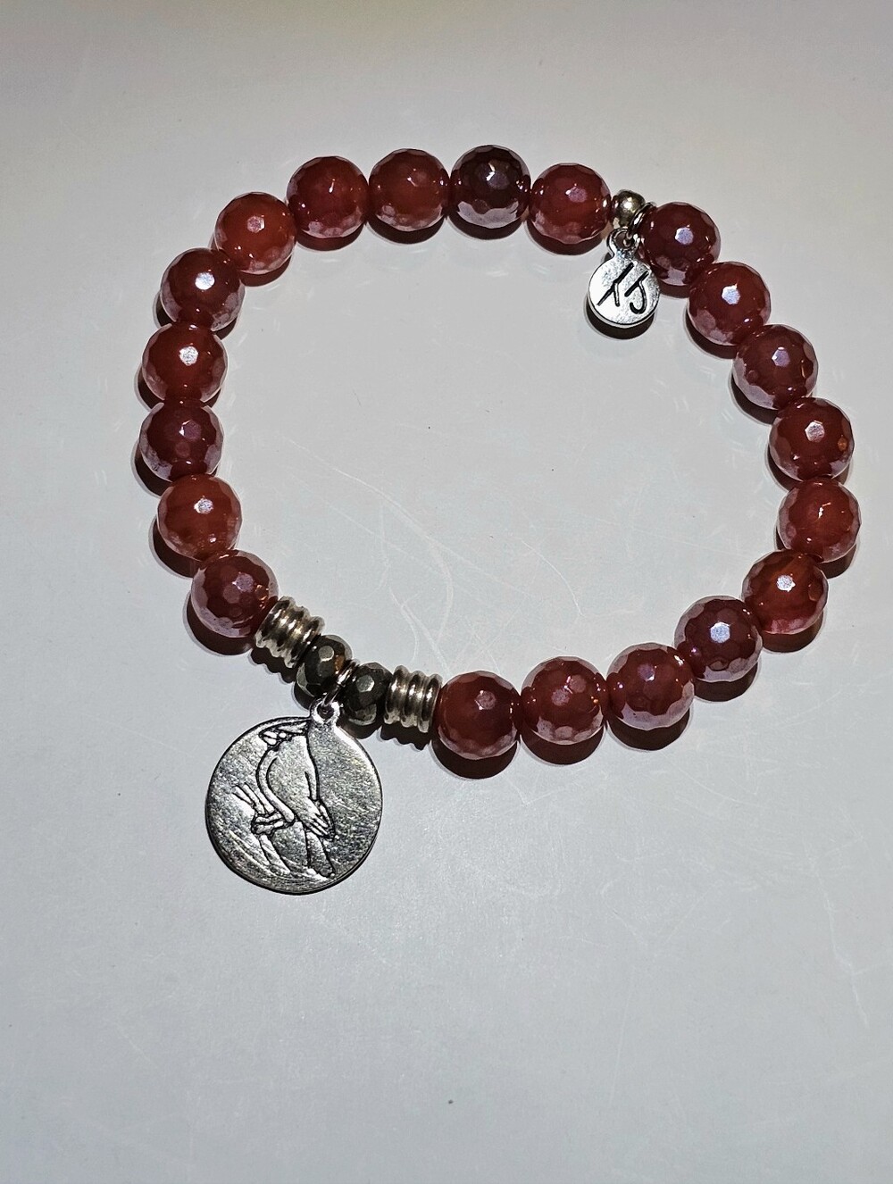T. Jazelle Beaded Stretch Bracelet Bird Red Orange Carnelian Stones